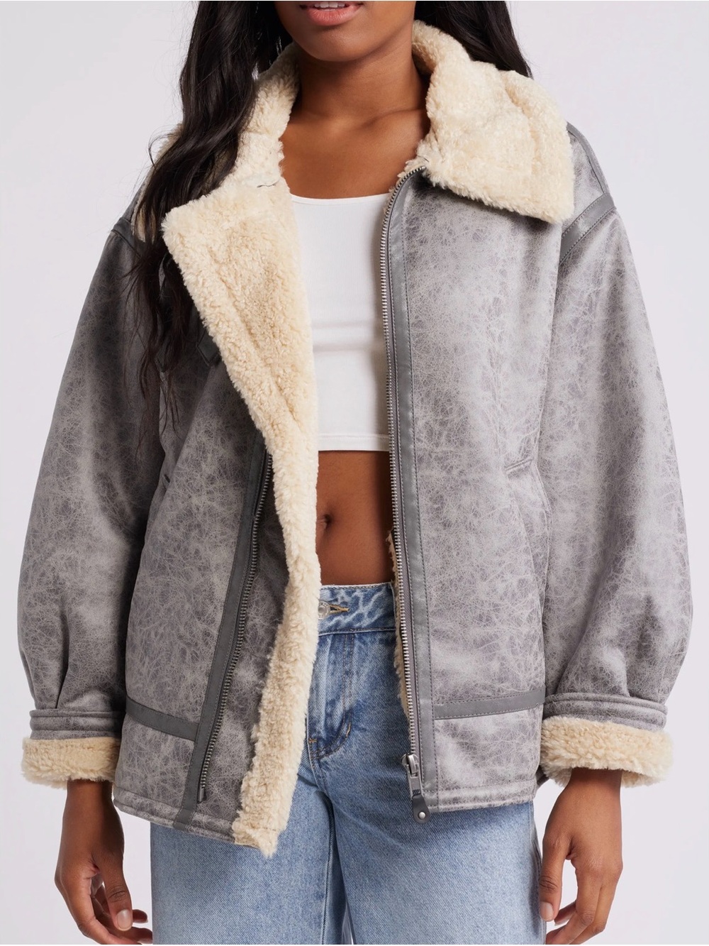 Urban Outfitters BDG Faux Leather Longline Aviator Jacket Size Medium